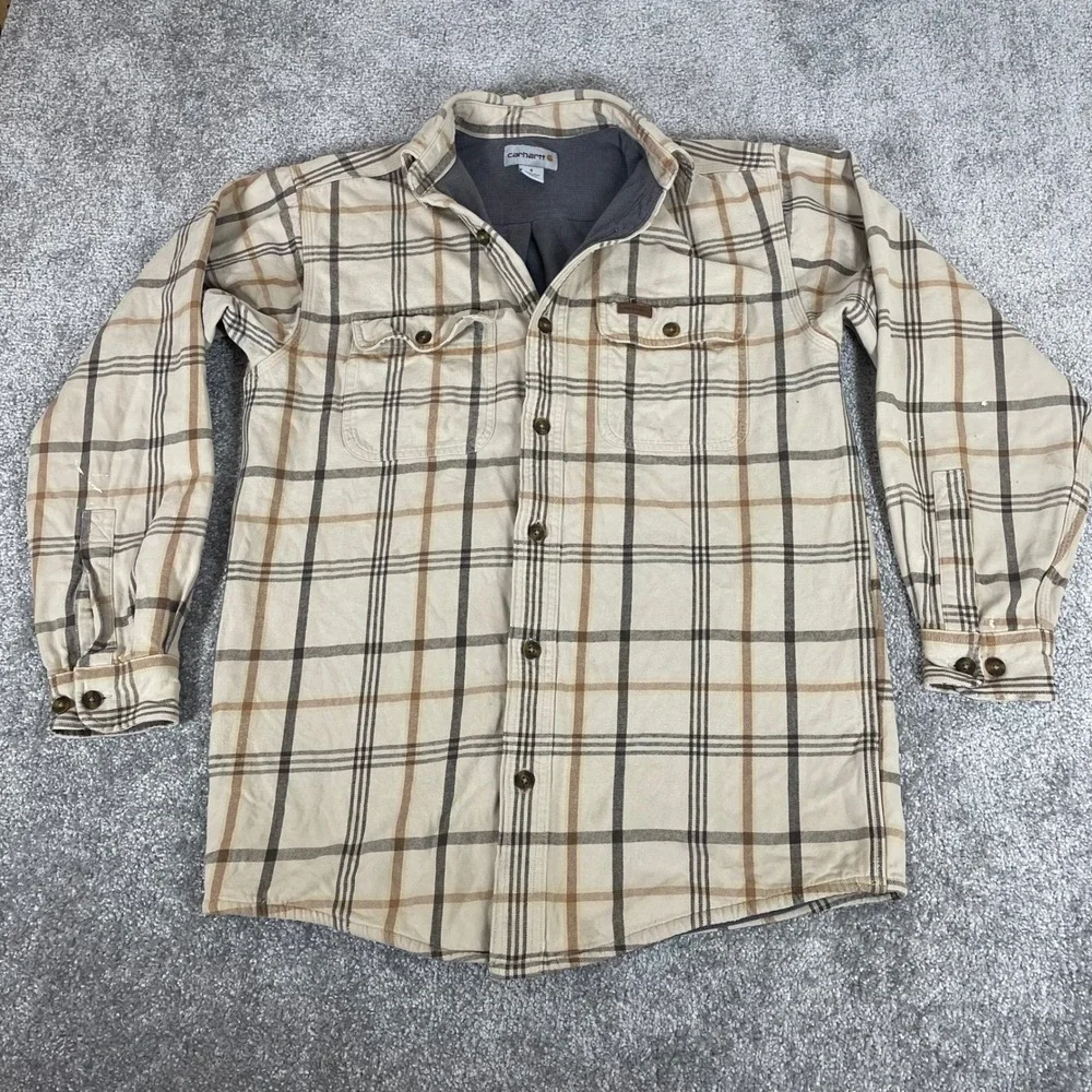Carhartt Thermal Lined‎ Flannel Shirt Mens Small Plaid Work Shirt Distressed